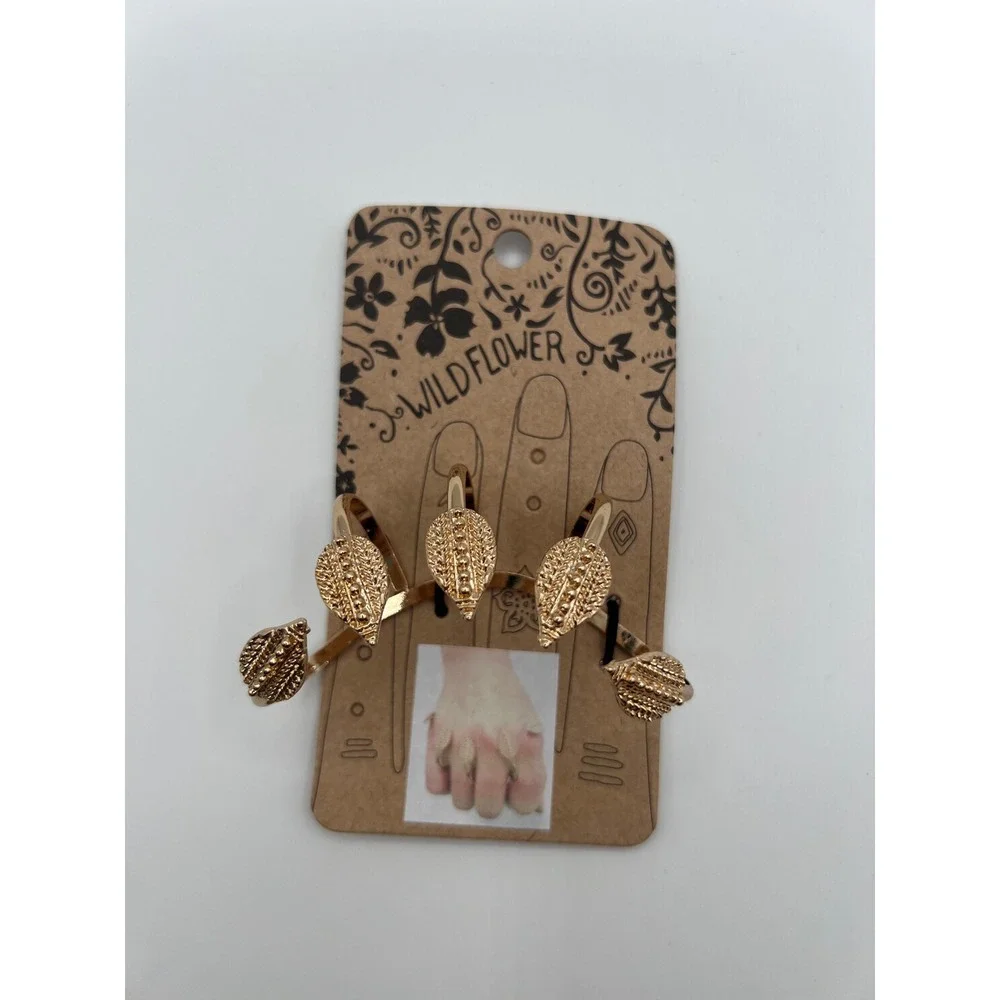 Wildflower Gold Tone Leaf Multi Finger Ring Boho Midi Rings SPC007 GD